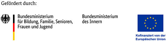 Förderlogo des Bundesministeriums für Bildung, Familie, Senioren, Frauen und Jugend, des Bundesministeriums des Innern und der Europäischen Union